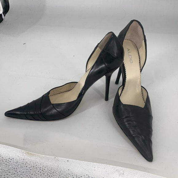 Aldo Shoes - Aldo Black Leather Pointed Toe Open Sides Stiletto Heels